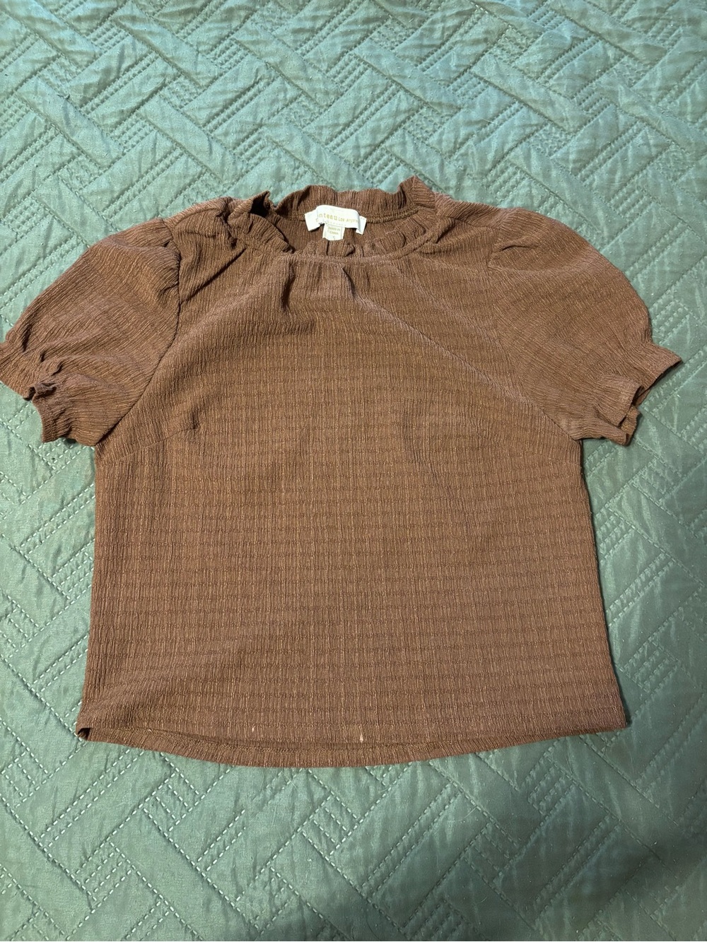Brown Ribbed Short Sleeve Women's Top